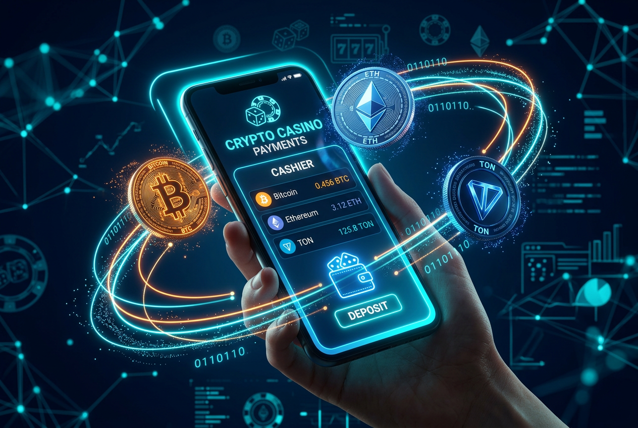 Nowoczesna wizualizacja płatności kryptowalutowych w kasynie online